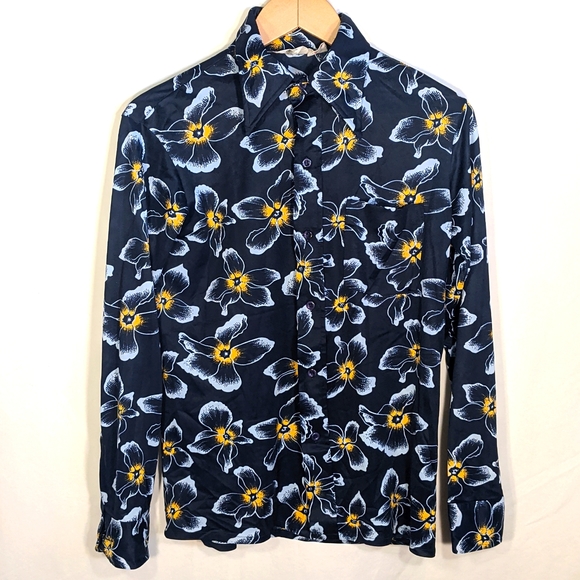 Vintage Sears Men's Store navy disco shirt - Picture 1 of 5